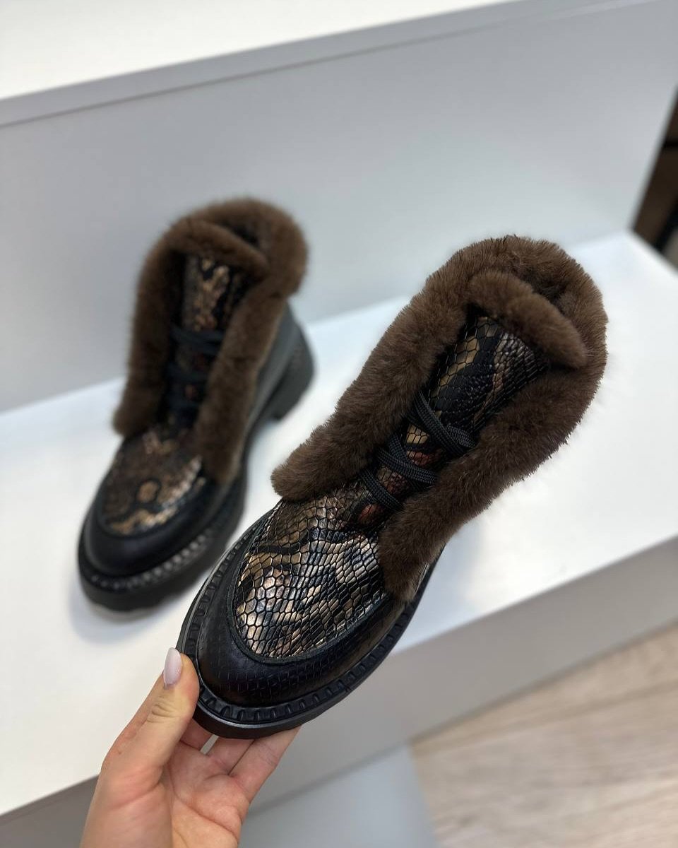 Ltalian Leather Fox Fur Ankle Boots