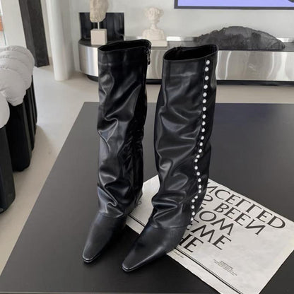 Women's Fashion Pearl Wedge Heel Boots