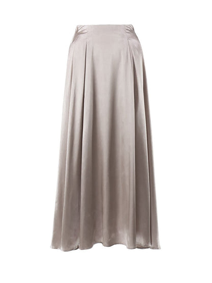 Elegant high-waisted satin long skirt