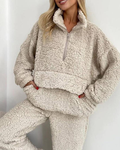 Comfy Plush Pocket Casual 2pc Suit