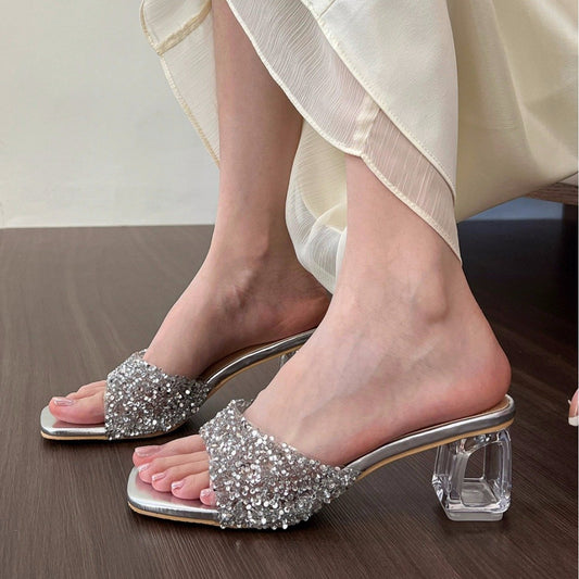 Fashion rhinestone square toe shoes