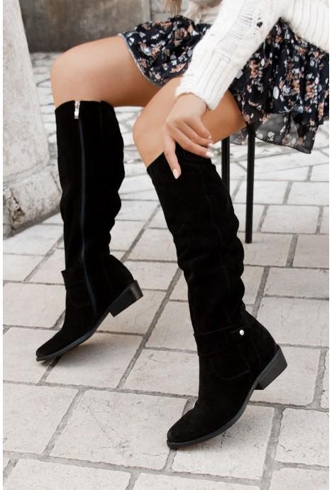 Low heel side zip suede high boots