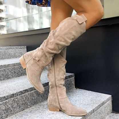 Low heel side zip suede high boots