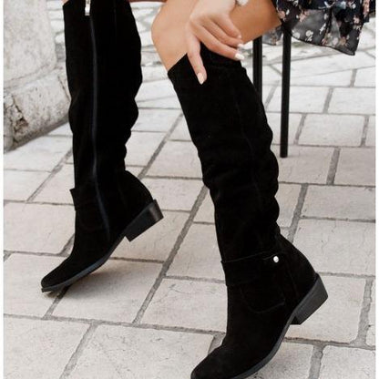 Low heel side zip suede high boots