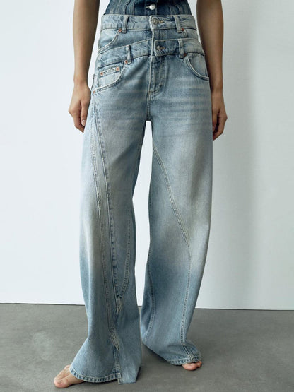 Double Waist High Waist Wide Leg Pants Jeans