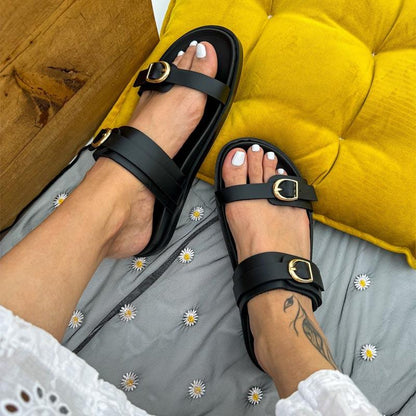 Open-Toe Buckle Beach Casual Flat Sandals