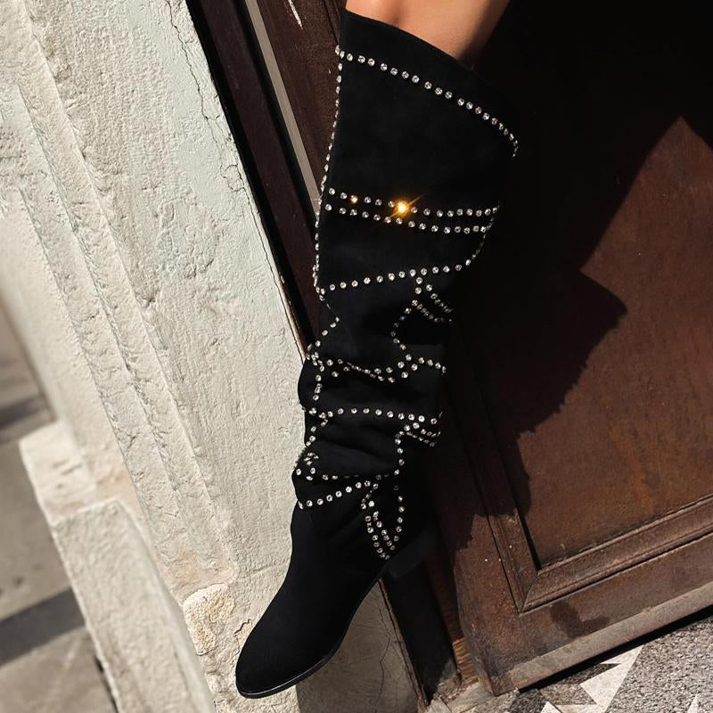 Rhinestone Sparkle Suede Crystal Stone Boots