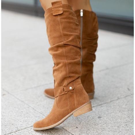 Low heel side zip suede high boots