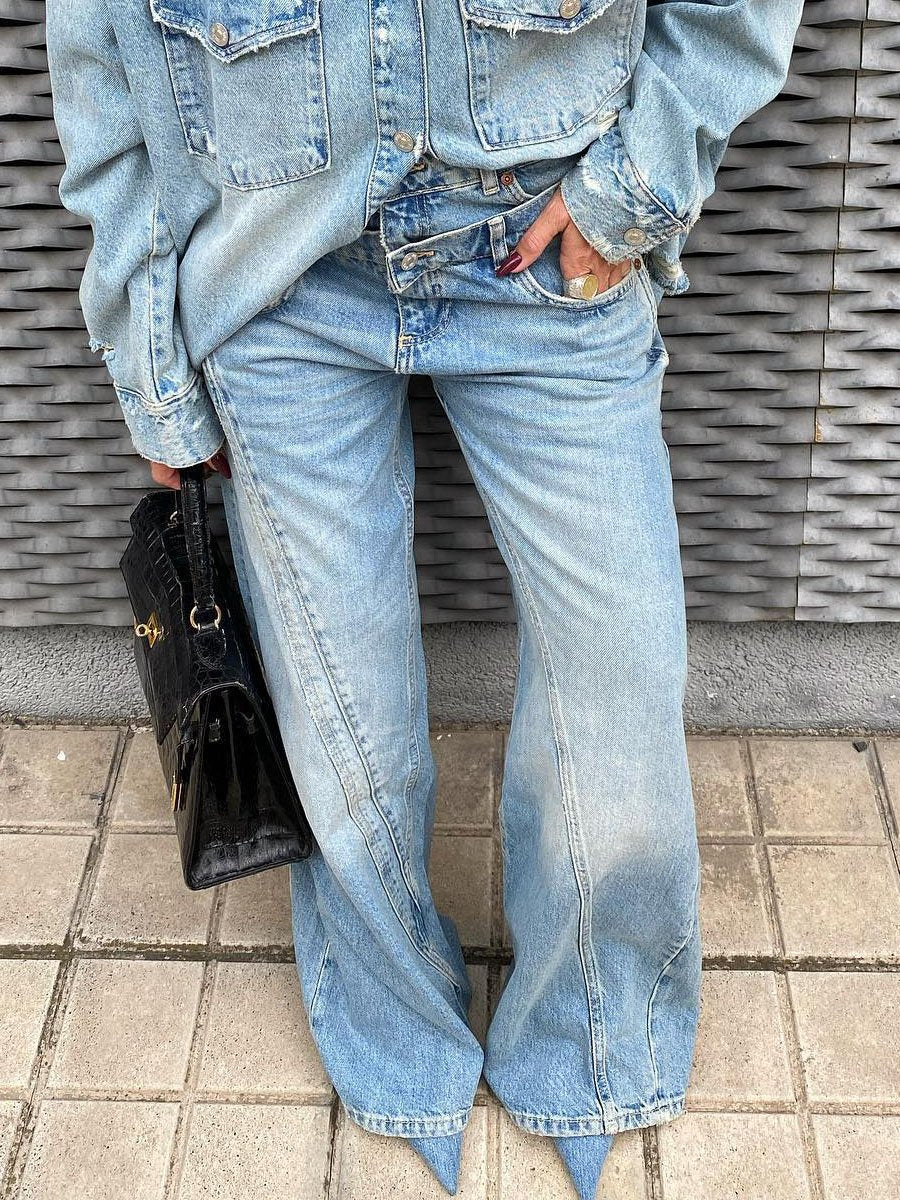 Double Waist High Waist Wide Leg Pants Jeans