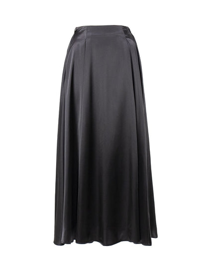 Elegant high-waisted satin long skirt