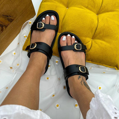 Open-Toe Buckle Beach Casual Flat Sandals