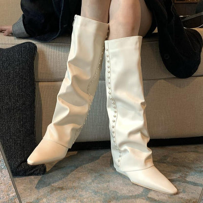 Women's Fashion Pearl Wedge Heel Boots