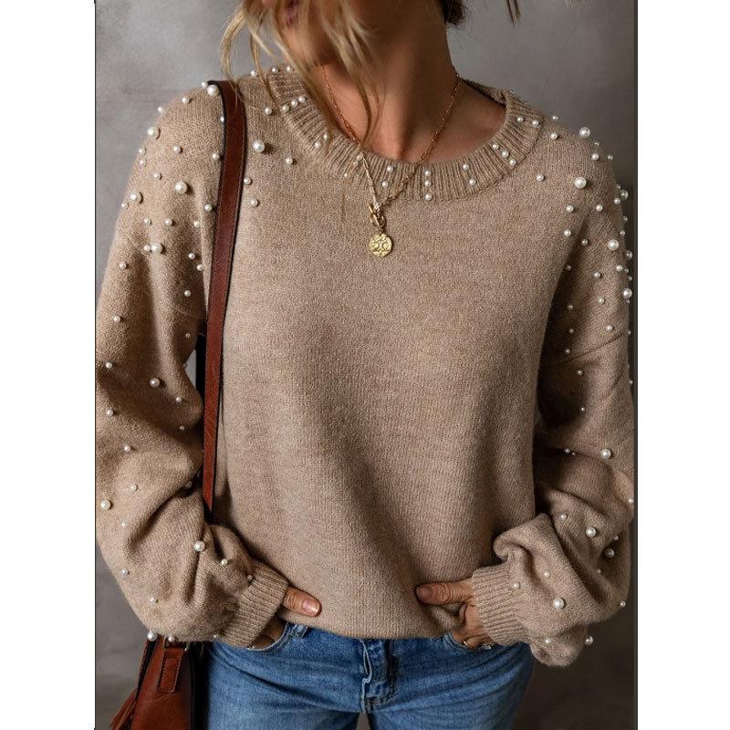 Loose Beaded Round Head Long Sleeve Sweater