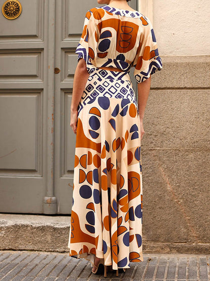 V Neck Cutout Printed Maxi Dress