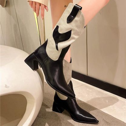 Fashionable patchwork pointed boots