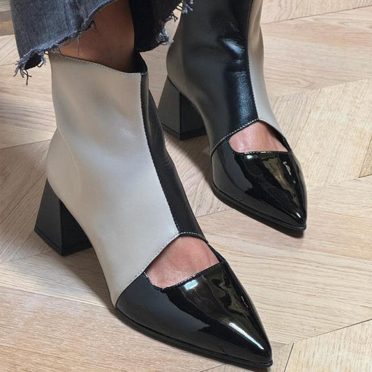 Fashion Color Block Pointed Toe Thick Heel Shoes