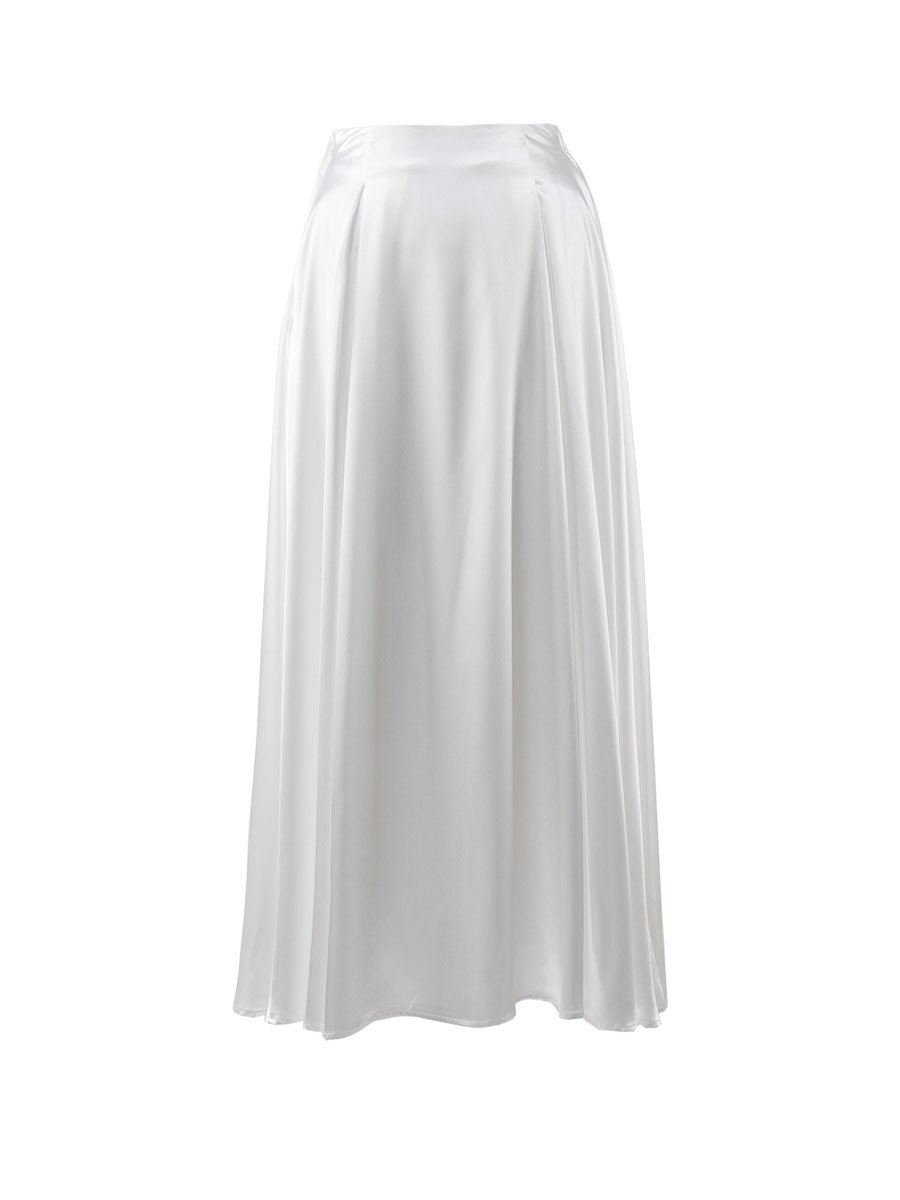 Elegant high-waisted satin long skirt