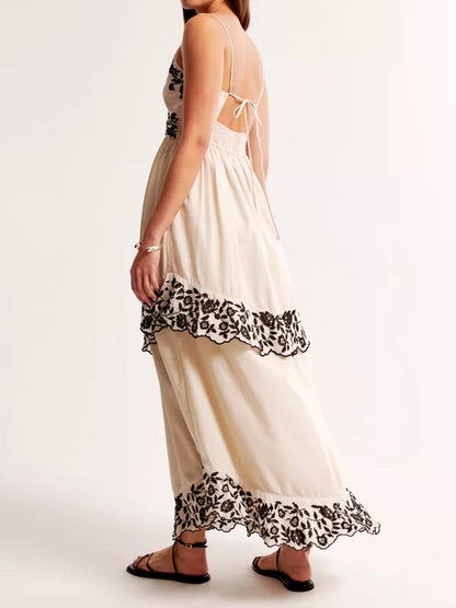 Embroidered Tiered Sling Dress