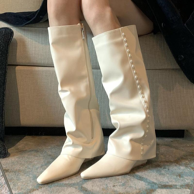 Women's Fashion Pearl Wedge Heel Boots