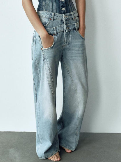 Double Waist High Waist Wide Leg Pants Jeans