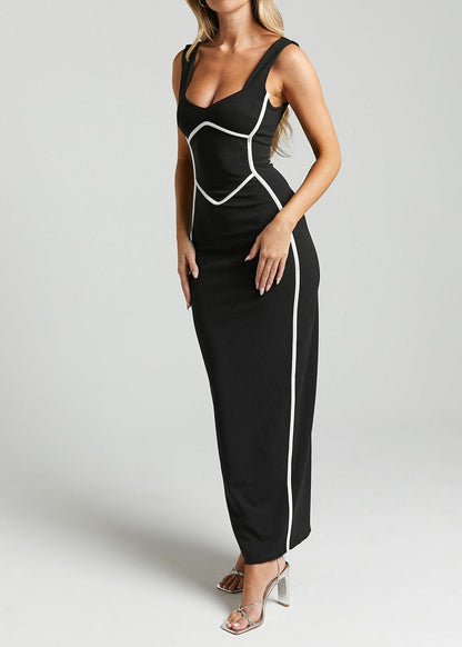 Contrast color tight hip wrap dress