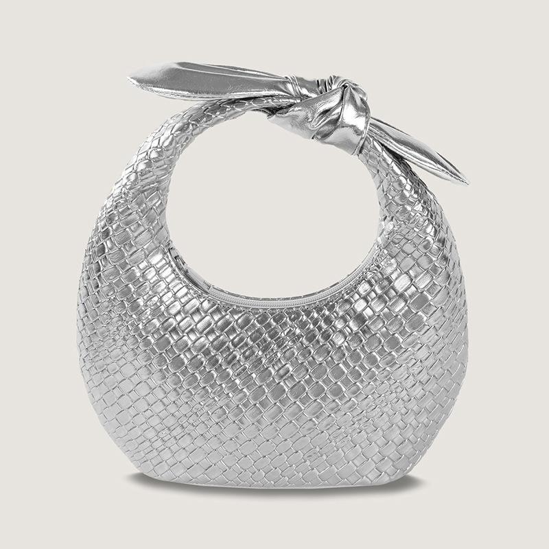 Woven PU Half Moon Handbag