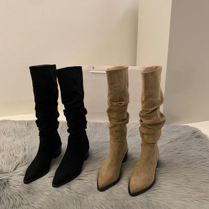 High-heeled pointed toe long knight boots