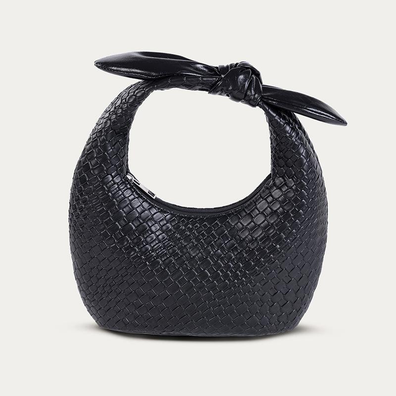 Woven PU Half Moon Handbag