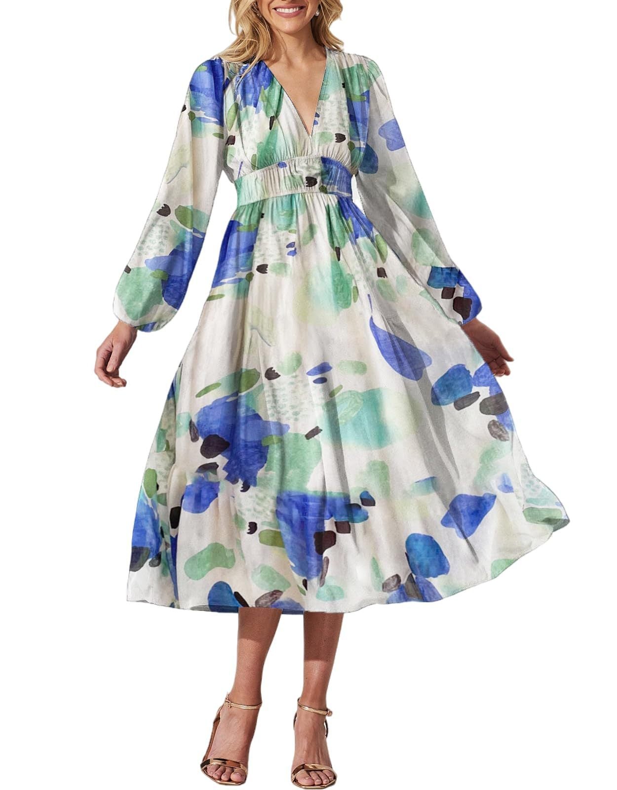 Elegant Floral Chiffon Midi Dress