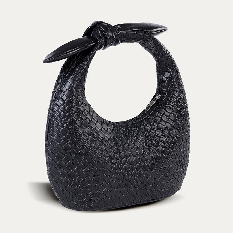 Woven PU Half Moon Handbag