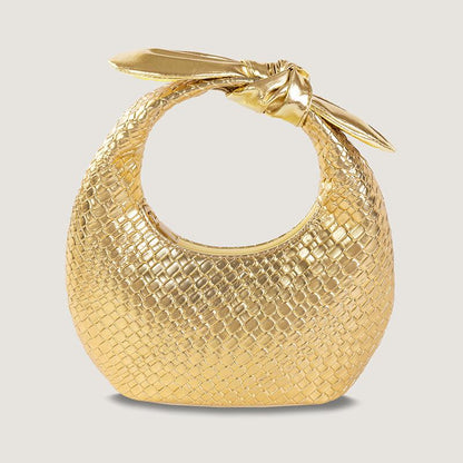 Woven PU Half Moon Handbag