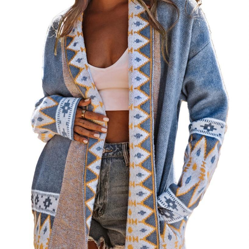 Printed Casual Long Sleeve Knit Cardigan