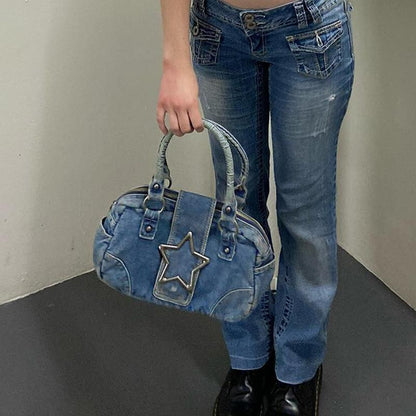 Vintage Denim Boston Underarm Bag