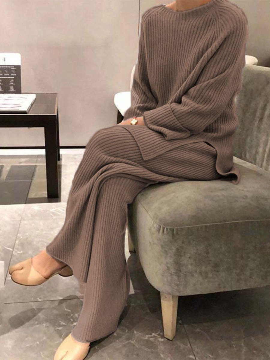 Long-sleeved knitted casual two-piece suit