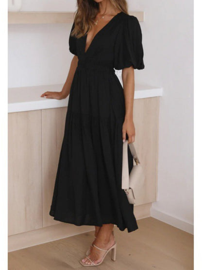 Fashionable V-neck waist dress