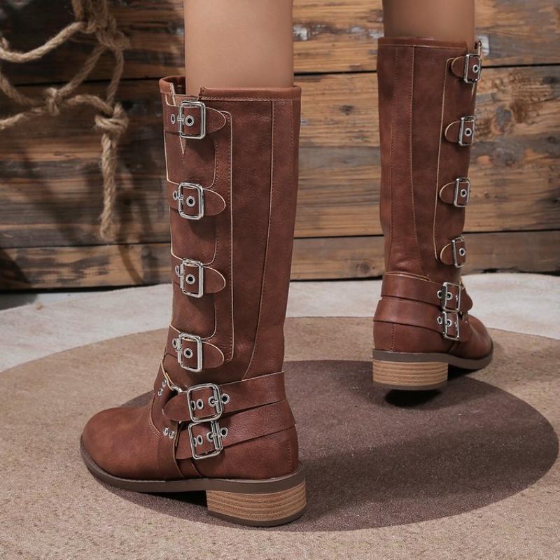 Vintage Buckle Brown Boots