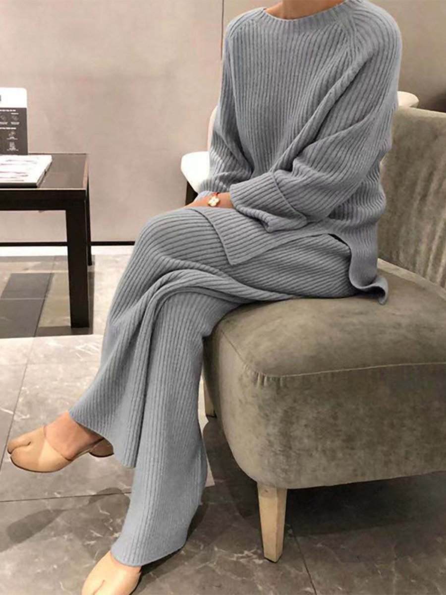 Long-sleeved knitted casual two-piece suit