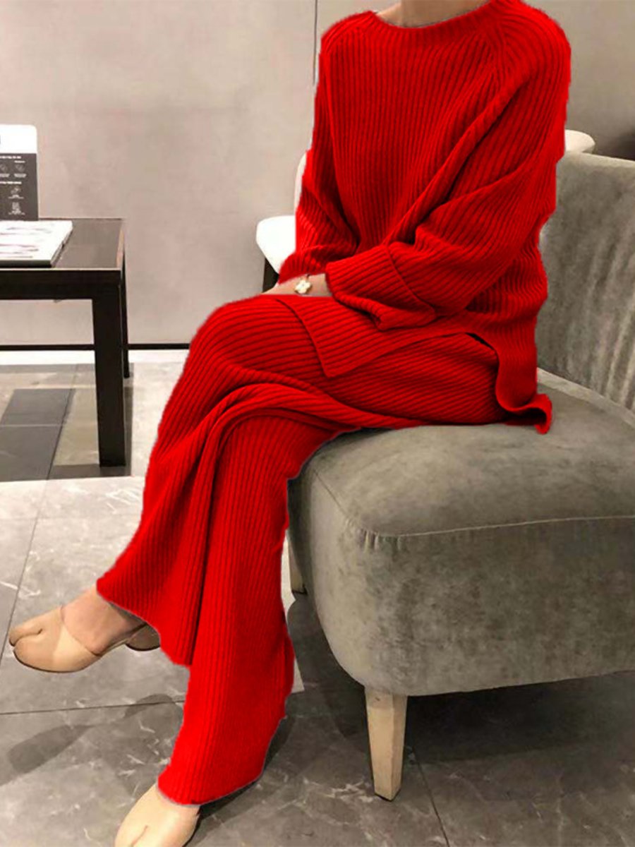 Long-sleeved knitted casual two-piece suit