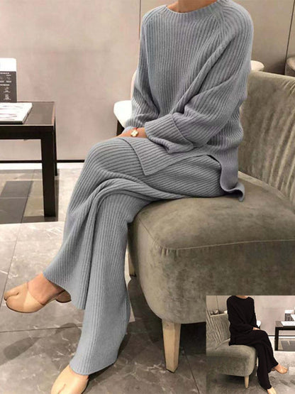 Long-sleeved knitted casual two-piece suit