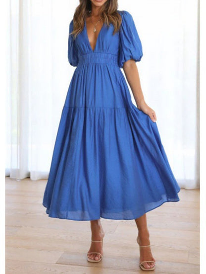 Fashionable V-neck waist dress