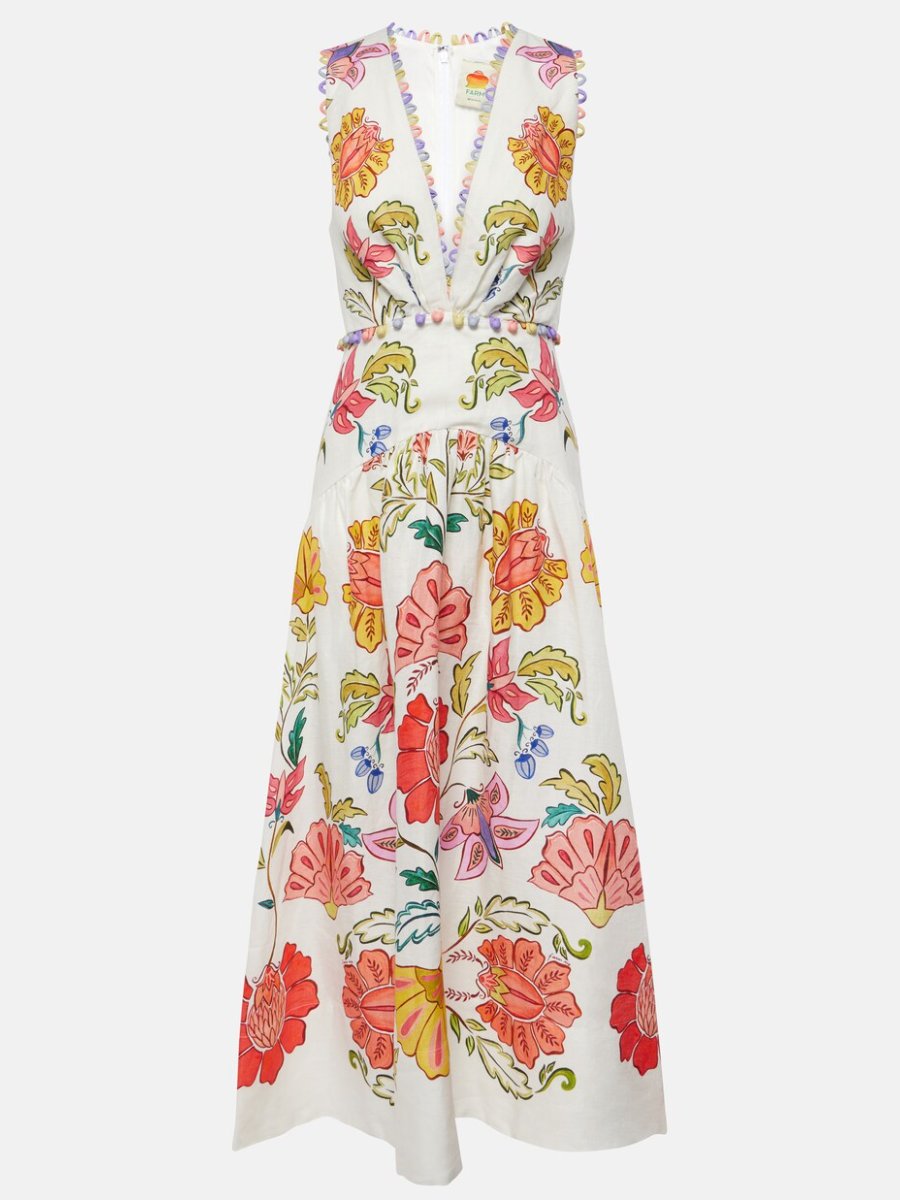 Floral Insects linen midi dress