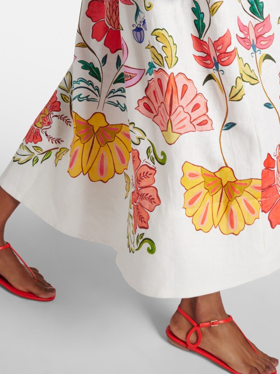 Floral Insects linen midi dress