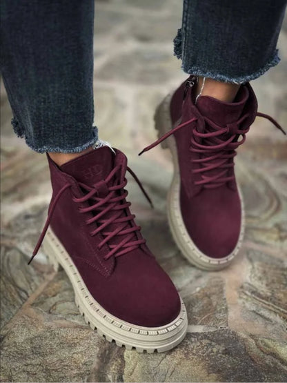 Fashionable Sheepskin Lace-Up Martin Boots